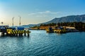 Submersible bridge over the canal. The Corinth Canal is a canal that connects the Gulf of Corinth with the Saronic Gulf in the Ae Royalty Free Stock Photo