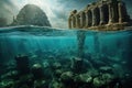 submersible viewing an ancient submerged city, with its ruins visible among the currents Royalty Free Stock Photo