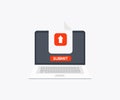 Submit file, application, Register Send Concept logo design. Upload files form with submit button, submit document online.