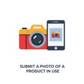 Submit a photo of a product in use with camera and phone Royalty Free Stock Photo