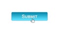 Submit web interface button clicked with mouse cursor, blue color, online