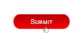 Submit web interface button clicked with mouse cursor, red color, online