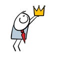 Subordinate in business suit flatters his boss, appoints him king and hands him golden crown. Vector illustration of