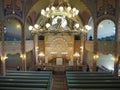 Subotica, Serbia, September 12, 2021 Benches, rows, seats and chairs in the synagogue. Internal interior. Jewish