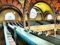 Subotica, Serbia, September 12, 2021 Benches, rows, seats and chairs in the synagogue. Internal interior. Jewish