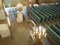 Subotica, Serbia, September 12, 2021 Benches, rows, seats in the synagogue. Internal interior. Jewish Religion, premises