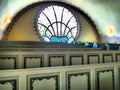 Subotica, Serbia, September 12, 2021 Benches, rows, seats in the synagogue. Internal interior. Jewish Religion, premises