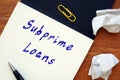 Subprime Loans inscription on the page