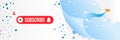 Subscribe Banner with paper plane and button and bell icon. Red button for channel and video blog in social media on background Royalty Free Stock Photo