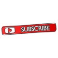 Subscribe button with arrow. Vector subscribe icon on red color cartoon style on white isolated background Royalty Free Stock Photo