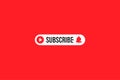 Subscribe button with bell icon. Red button for channel and video blog in social media on a red background. Flat vector Royalty Free Stock Photo