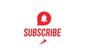 Subscribe button with bell icon. Red button for channel and video blog in social media on white background. Flat Royalty Free Stock Photo