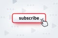 Subscribe button. Clicking hand cursor with subscription button, video channel interaction symbol. Vector subscription