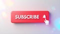 Subscribe Button Design Rectangular Red Button with White Background and Interactive Click Pointer Royalty Free Stock Photo
