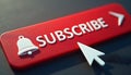 Subscribe Button Design Rectangular Red Button with White Background and Interactive Click Pointer Royalty Free Stock Photo