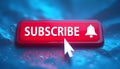 Subscribe Button Design Rectangular Red Button with White Background and Interactive Click Pointer Royalty Free Stock Photo