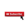 Subscribe button icon. Red video element. Click cursor arrow. Vector media symbol. Royalty Free Stock Photo