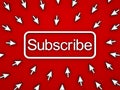 Subscribe button with many computer arrow cursors on red background