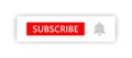 Subscribe button with notification bell icon. Red button element for video channel template Royalty Free Stock Photo