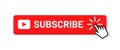 Subscribe button for social media. Subscribe to video channel, blog and newsletter. Red button with hand cursor for subscription