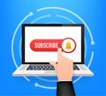 Subscribe Button Template with the notification bell on laptop. News subscribe button. Business concept subscribe