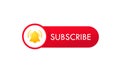 Subscribe button template with the notification bell. Video channel. Red button sign in social media. Vector on isolated white Royalty Free Stock Photo