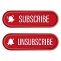 Subscribe button Vector. Unsubscribe red symbol. Website call action. Notification bell icon. Royalty Free Stock Photo