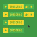 Subscribe button for video channel. Green and yellow color