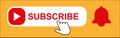 Subscribe, call button and cursor. white button subscribe to the channel, blog. Social media background.