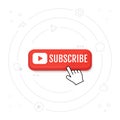 Subscribe, call button and hand cursor. Red button for subscribing to a channel, blog. Marketing. Vector illustration eps 10