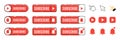 Subscribe, call button and hand cursor. Red button for subscribing to a channel, blog. Social network web button, channel element
