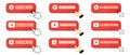 Subscribe, call button and hand cursor. Red button for subscribing to a channel, blog. Social network web button, channel element