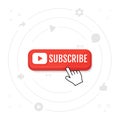 Subscribe, call button and hand cursor. Red button for subscribing to a channel, blog. Social network web button, channel element