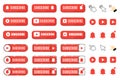 Subscribe, call button and hand cursor. Red button for subscribing to a channel, blog. Social network web button, channel element