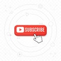 Subscribe, call button and hand cursor. Red button for subscribing to a channel, blog. Social network web button, channel element