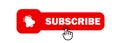 Subscribe with cursor. Bell button and hand cursor. Subscribeicon. Red button subscribe to channel, blog. Social media background Royalty Free Stock Photo