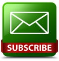 Subscribe (email icon) green square button red ribbon in middle Royalty Free Stock Photo