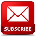 Subscribe (email icon) red square button red ribbon in middle