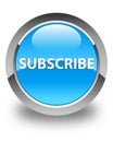 Subscribe glossy cyan blue round button