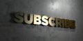 Subscribe - Gold sign mounted on glossy marble wall - 3D rendered royalty free stock illustration