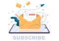 Subscribe Icon Button And Envelope Background Vector Illustration. Online Newsletter With Mailbox or Submit for Youtube, Blogging Royalty Free Stock Photo