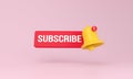 Subscribe icon and Yellow notification bell on minimal pink background