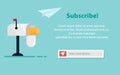 Subscribe for newsletter concept with mailbox, email subscription form, and text. UI UX design. Paper airplane icon.