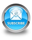 Subscribe (newsletter email icon) glossy cyan blue round button