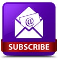 Subscribe (newsletter email icon) purple square button red ribbon in middle Royalty Free Stock Photo