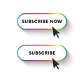 Subscribe now button. Subscribe button. Spectrum gradient. Long shadow. Vector illustration. Royalty Free Stock Photo