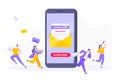 Subscribe now to our newsletter vector illustration with tiny people working with smartphone, envelope and newsletter. Royalty Free Stock Photo