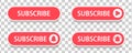 subscribe red button set for web on transparent background. Vector design Royalty Free Stock Photo
