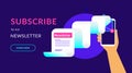 Subscribe to our weekly newsletter flat vector neon illustration for ui ux web design Royalty Free Stock Photo