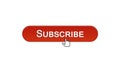 Subscribe web interface button clicked with mouse cursor, wine red color, online Royalty Free Stock Photo
